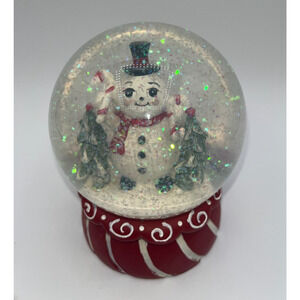 Retro Snowman Candy Cane Snow Globe Christmas Decor Iridescent Red White Candy